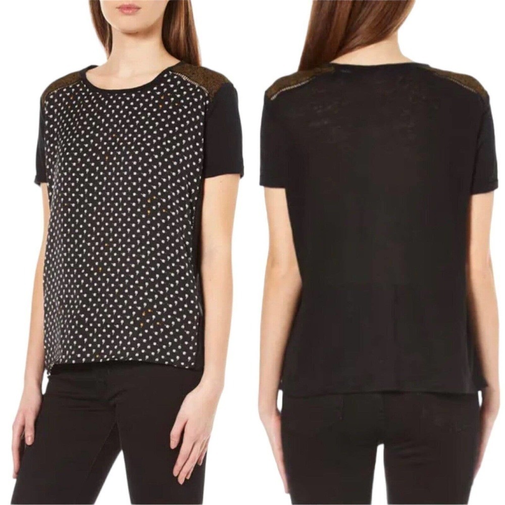 🍀SCOTCH & Soda Black Linen Mixed Media Relaxed Fit Top Size 4